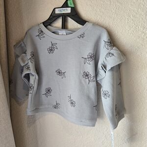Carter's Light Gray Floral Ruffle Waffle Top